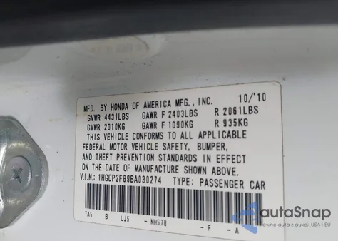 2011 Honda Accord 2.4 Ex-L z USA, uszkodzony, nr VIN 1HGCP2F89BA030274